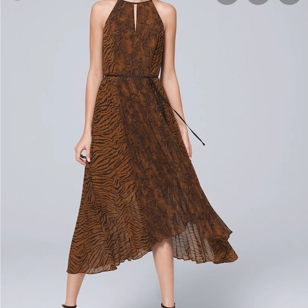*NEW* SL Mixed Print Aline- White House Black Market Brown Animal Print Dress